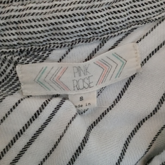 Pink Rose Women's Shirt Dress Size Sm Striped Black white Waist Tie 3/4 Sleeve - Picture 3 of 4